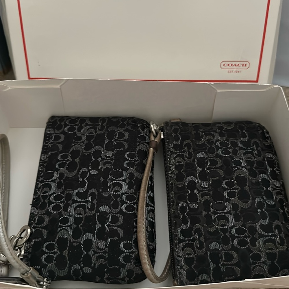 Coach Signature Black Silver Metallic Wristlet *2 for 1* - Picture 1 of 7